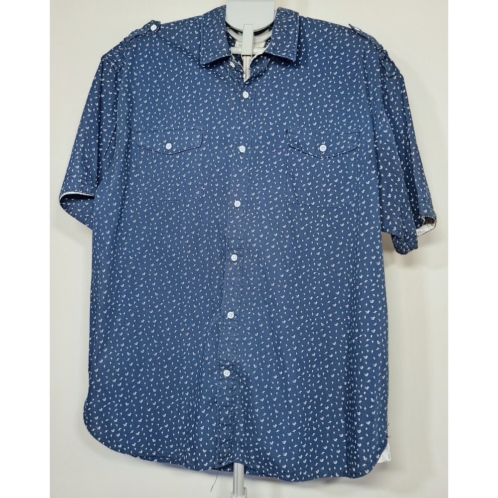 Paper Denim & Cloth Mens 2X Blue Cactus Print Short Sleeve Button Down Shirt